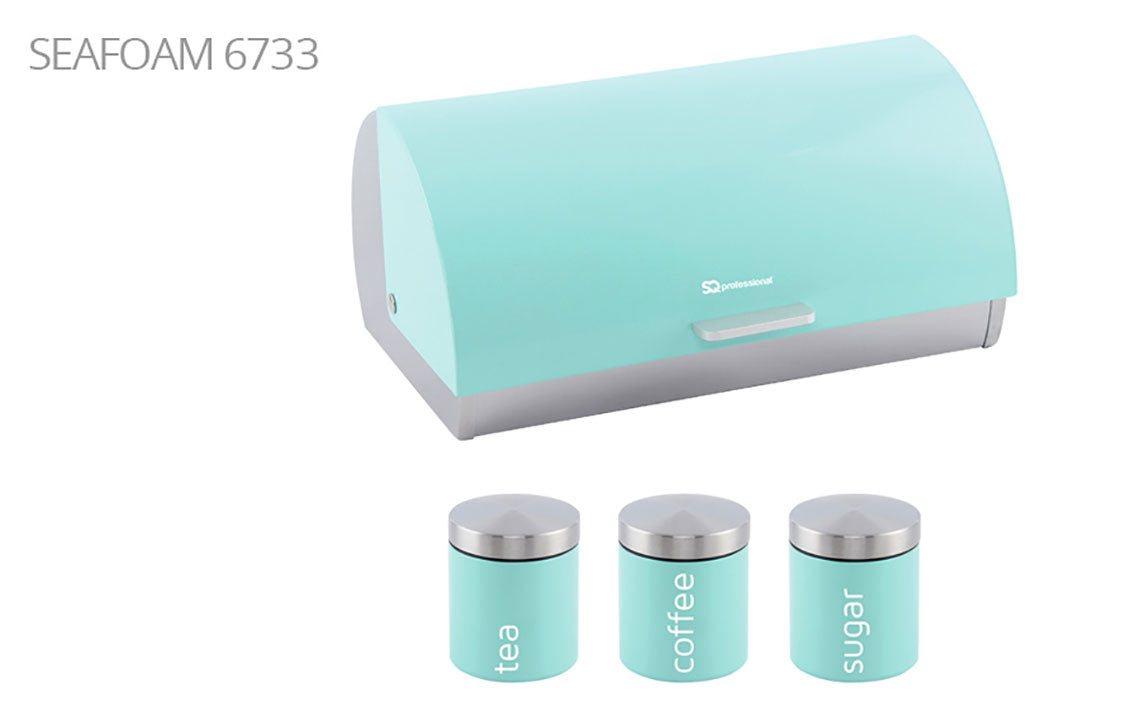 SQ Professional Dainty Metal Bread Bin with 3 Canisters Seafoam 2702 / 6733 (Big Parcel Rate)