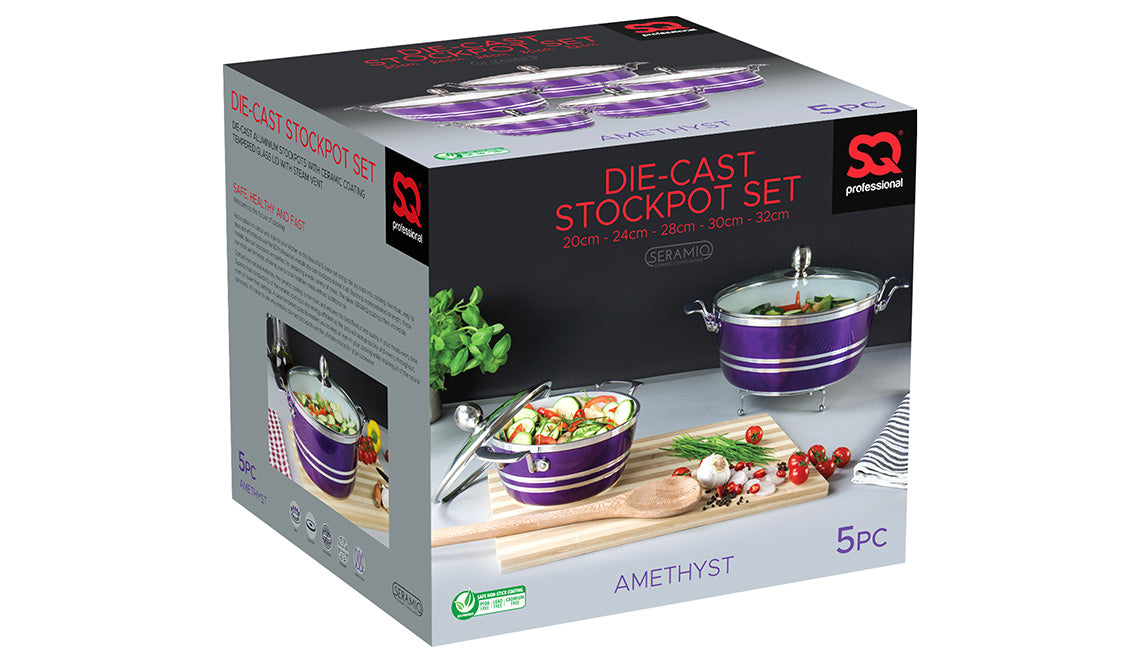 SQ Professional Metallic Die Cast Stockpot Set of 5 Amethyst 4250 A (Big Parcel Rate)