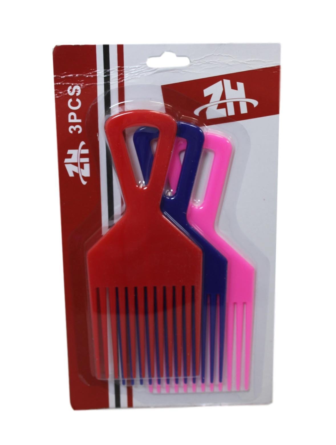 Plastic 3 Piece Afro Hair Styling Hair Comb Long Teeth Untangling Comb 18 x 7cm Assorted Colours 5945 (Large Letter Rate)