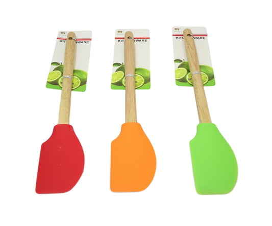 Kitchen Silicone Flat Sided Scraper Spatula Wooden Handle 32 cm Assorted Colours 6063 A (Large Letter Rate)