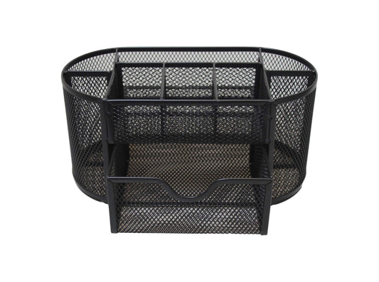 Black Metal Mesh Stationery Office Pen Holder with Drawer 22 x 11x 10.5cm 6124 (Parcel Rate)
