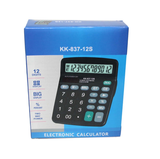 Big Display Two Way Power Electronic Calculator Office Maths Black 6411 (Parcel Rate)