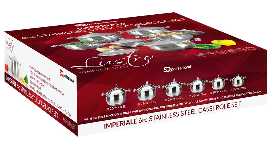SQ Professional Lustro Stainless Steel Imperiale Casserole Set of 6 7991 (Big Parcel Rate)