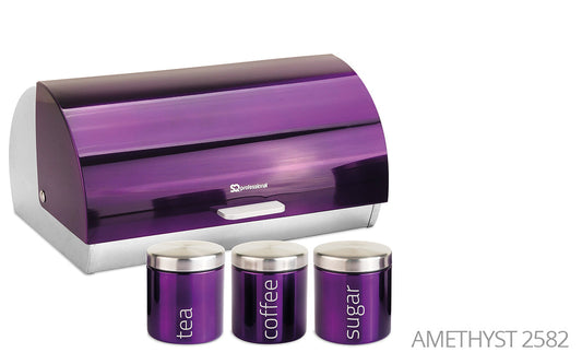 SQ Professional Gems Metal Bread Bin with 3 Canisters Amethyst 2582 (Big Parcel Rate)