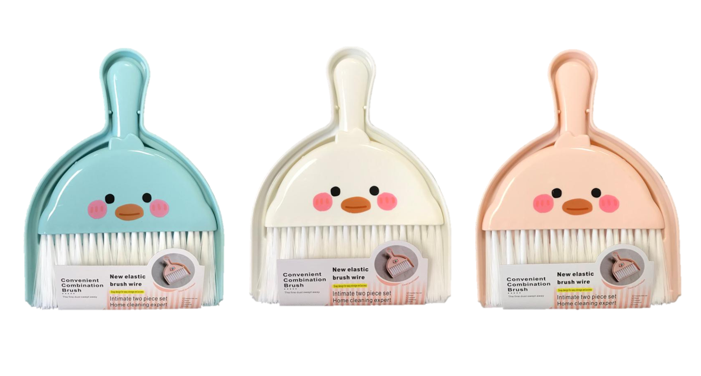 Plastic Mini Dustpan and Brush Set Cartoon Duck Chicken Face Design 19.5 x 15 cm Assorted Colours 7271 (Parcel Rate)