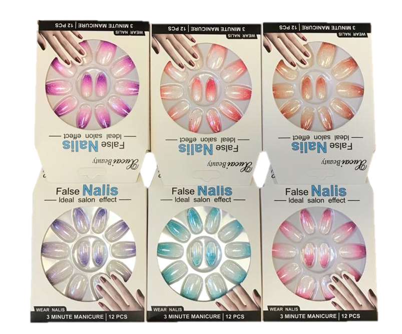 Artificial Fake Nail Extensions Round Tip Glitter Gradient Design Assorted Colours 7308 A (Parcel Rate)