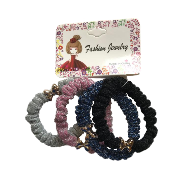 Hair Bobble Elastic Tie Bow Detail Pack of 4 Assorted Colours 7334 (Large Letter Rate)