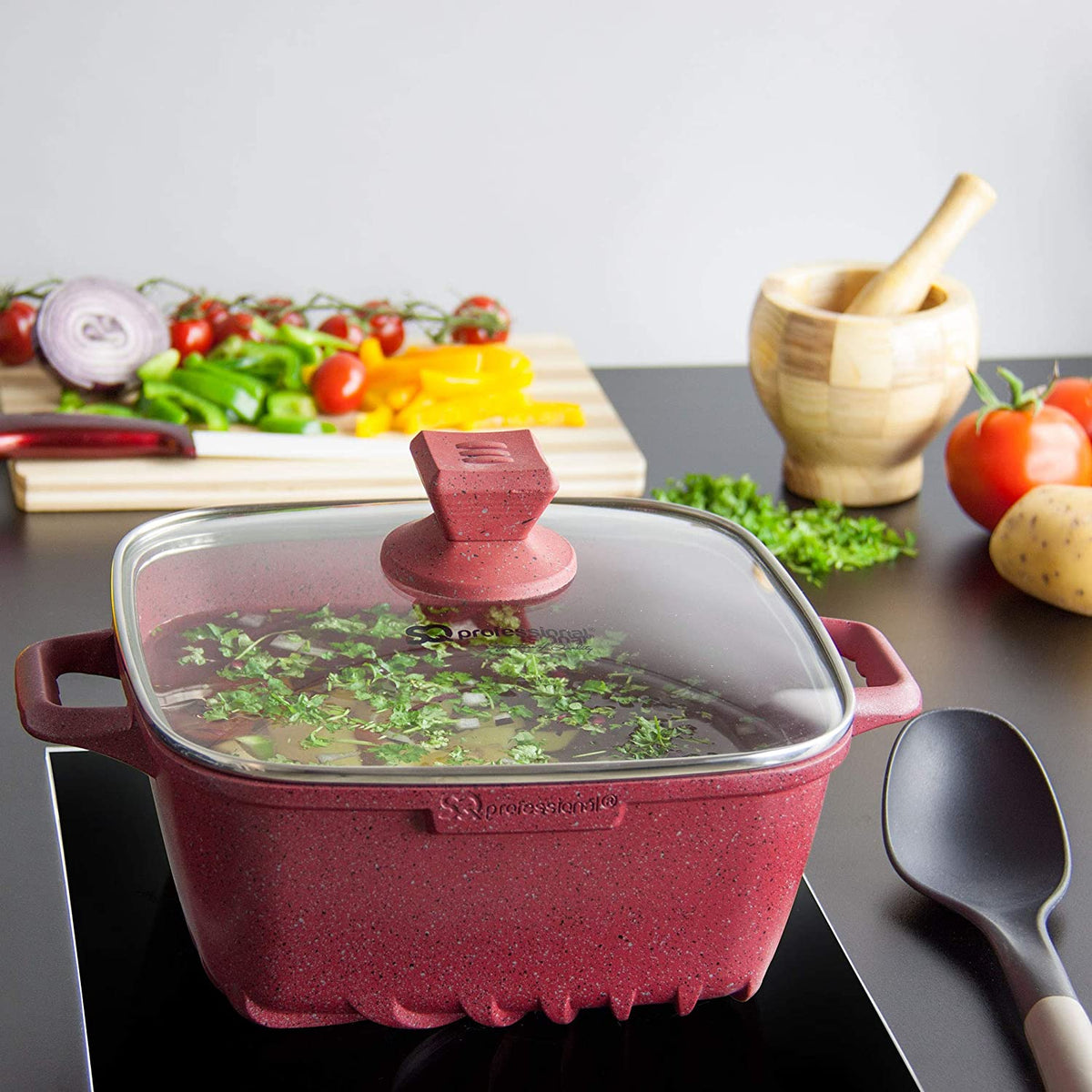 SQ Professional Nea Marbell Effect Square Stockpot Set of 4 Rossa 6902