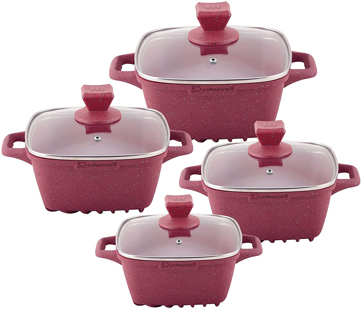SQ Professional Nea Marbell Effect Square Stockpot Set of 4 Rossa 6902