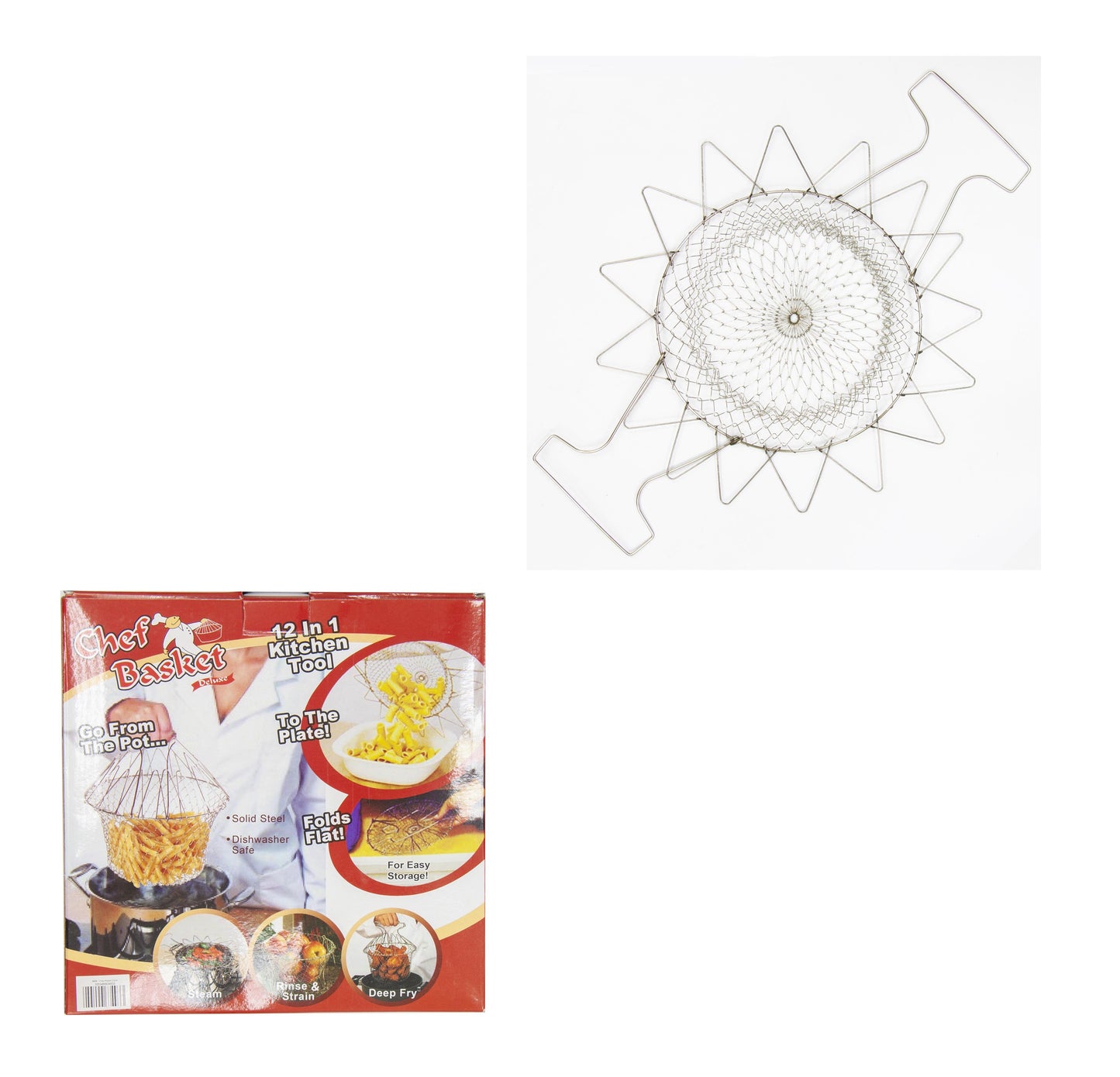 Folding / Collapsing Stainless Steel Deep Frying Folding Chips Basket Easy Cook Folds Flat Easy Storage 23cm 8450 (Parcel Rate)