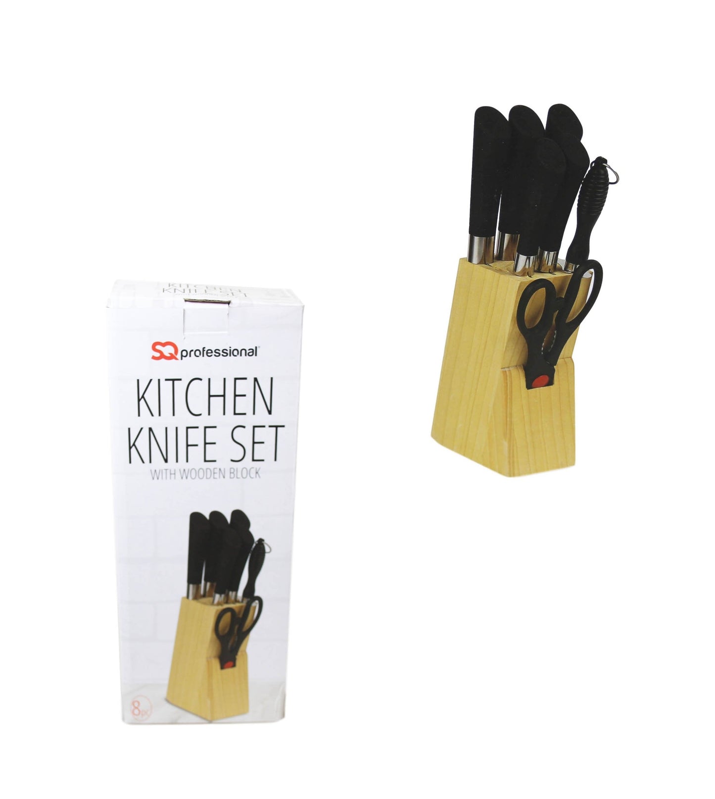 SQ Professional Stainless Steel Knife Set of 8 including Block and Scissors 8888 (Parcel Rate)