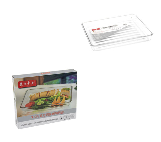 Durane Tempered Glass Ribbed Oven Roasting Tray 3L / 34.5 x 28.5 x 4.5cm 8969 (Parcel Plus Rate)