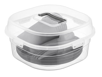 Plastic Picnic Camping Party Dinner Plate Mug Cutlery Storage Box Set of 32 Assorted Colours AK579 (Parcel Rate)