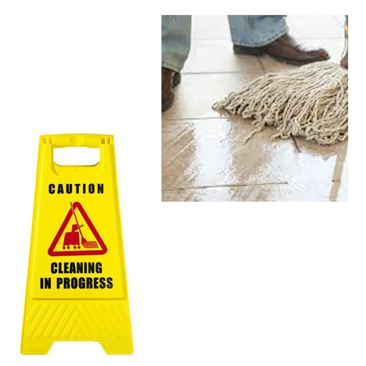 Plastic Yellow 'Caution Cleaning in Progress' Safety Sign 60cm 5144 (Parcel Rate)