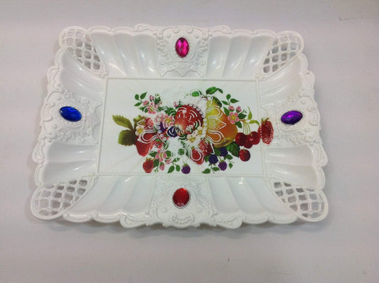 Plastic Jewelled Serving Tray Printed Design Rectangular 23 x 17 cm Assorted Designs 3224 (Parcel Rate)