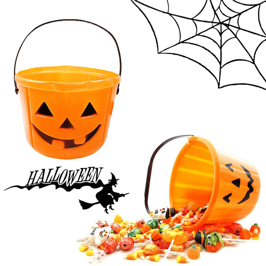 Halloween Orange Trick Or Treat Sweets Candy Bucket Basket with Handle 4637 (Parcel Rate)