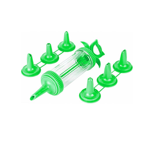 Plastic Icing Tube With 6 Nozzles Attached In Green 9266 (Parcel Rate)