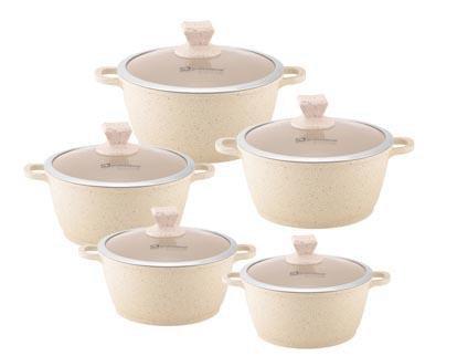 SQ Professional Nea Marbell Effect Diecast Stockpot Set of 5 Natura Cream 6757 (Big Parcel Rate)