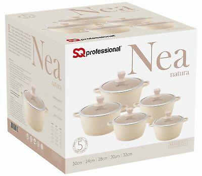 SQ Professional Nea Marbell Effect Diecast Stockpot Set of 5 Natura Cream 6757 (Big Parcel Rate)
