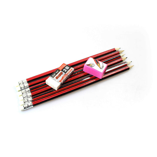 Pack of Black Lead Pencils with Eraser and Pencil Sharpener Assorted Colours 7728 (Large Letter Rate)