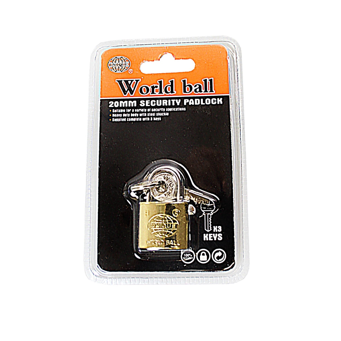Security World Ball Padlock with 3 Keys 20mm 0242 A (Parcel Rate)