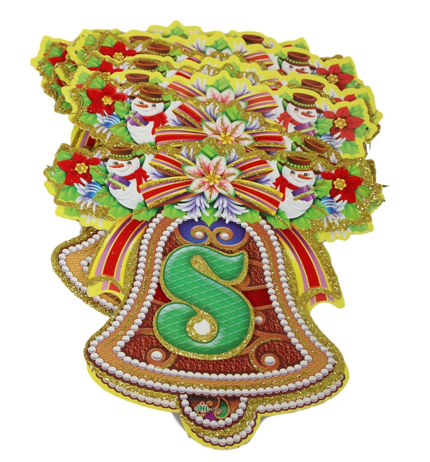 Merry Christmas Festive Paper Santa / Bell Bunting Banner with Glitter 2.6M Assorted Designs 5459 (Parcel Rate)