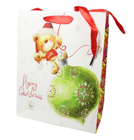 Christmas Paper Gift Bag with Bear Design and Glitters 23 x 18 cm 1517 (Large Letter Rate)