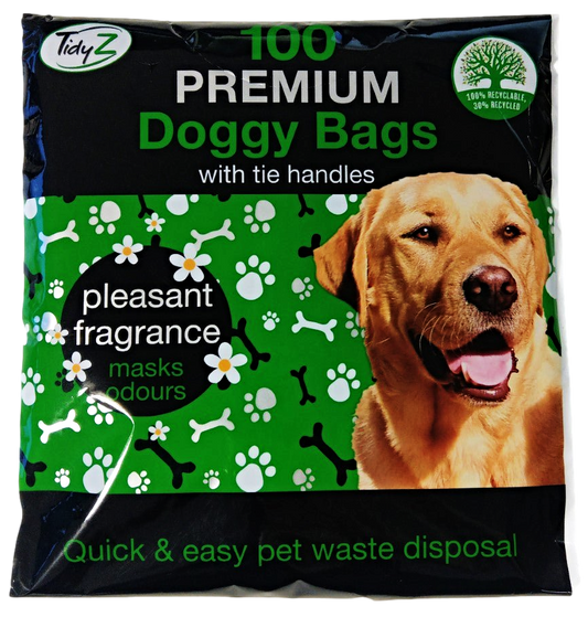 Premium Doggy Poop Bags with Tie Handles Fragrance Pack of 100 B0355 / B0355A (Parcel Rate)