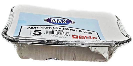 Pack Of 5 Aluminium Containers & Lids Kitchen Home Outdoors SK1103 (Parcel Rate)