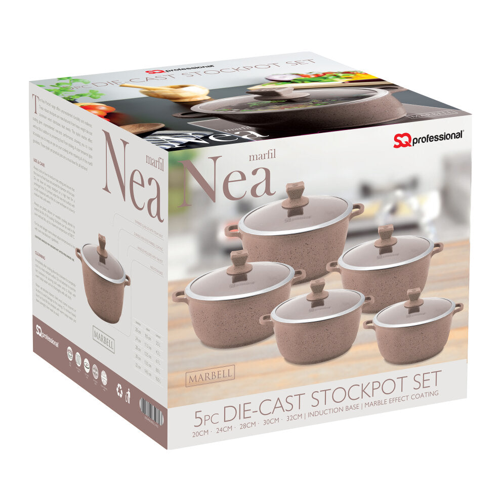 SQ Professional Nea Marbell Effect Diecast Stockpot Set of 5 Marfil 6762 (Big Parcel Rate)