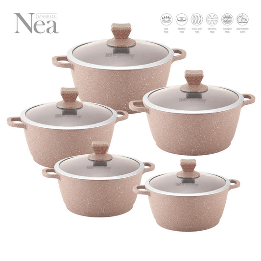 SQ Professional Nea Marbell Effect Diecast Stockpot Set of 5 Marfil 6762 (Big Parcel Rate)