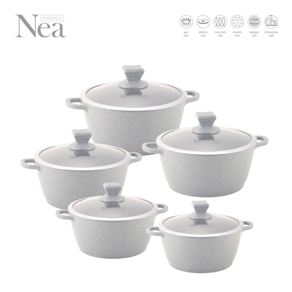 SQ Professional Nea Marbell Effect Diecast Stockpot Set of 5 Grigio 6761