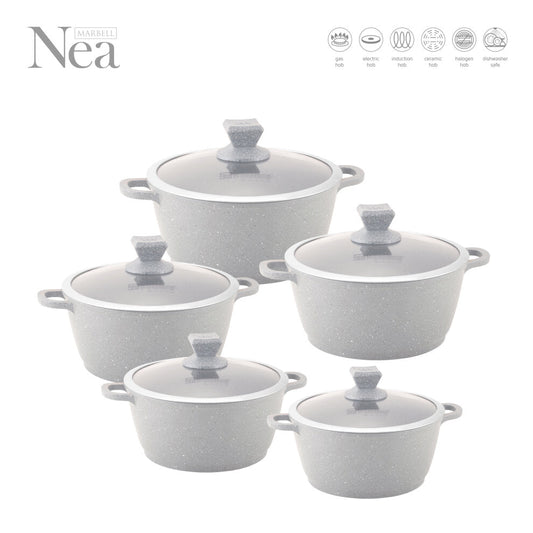 SQ Professional Nea Marbell Effect Diecast Stockpot Set of 5 Grigio 6761 (Big Parcel Rate)