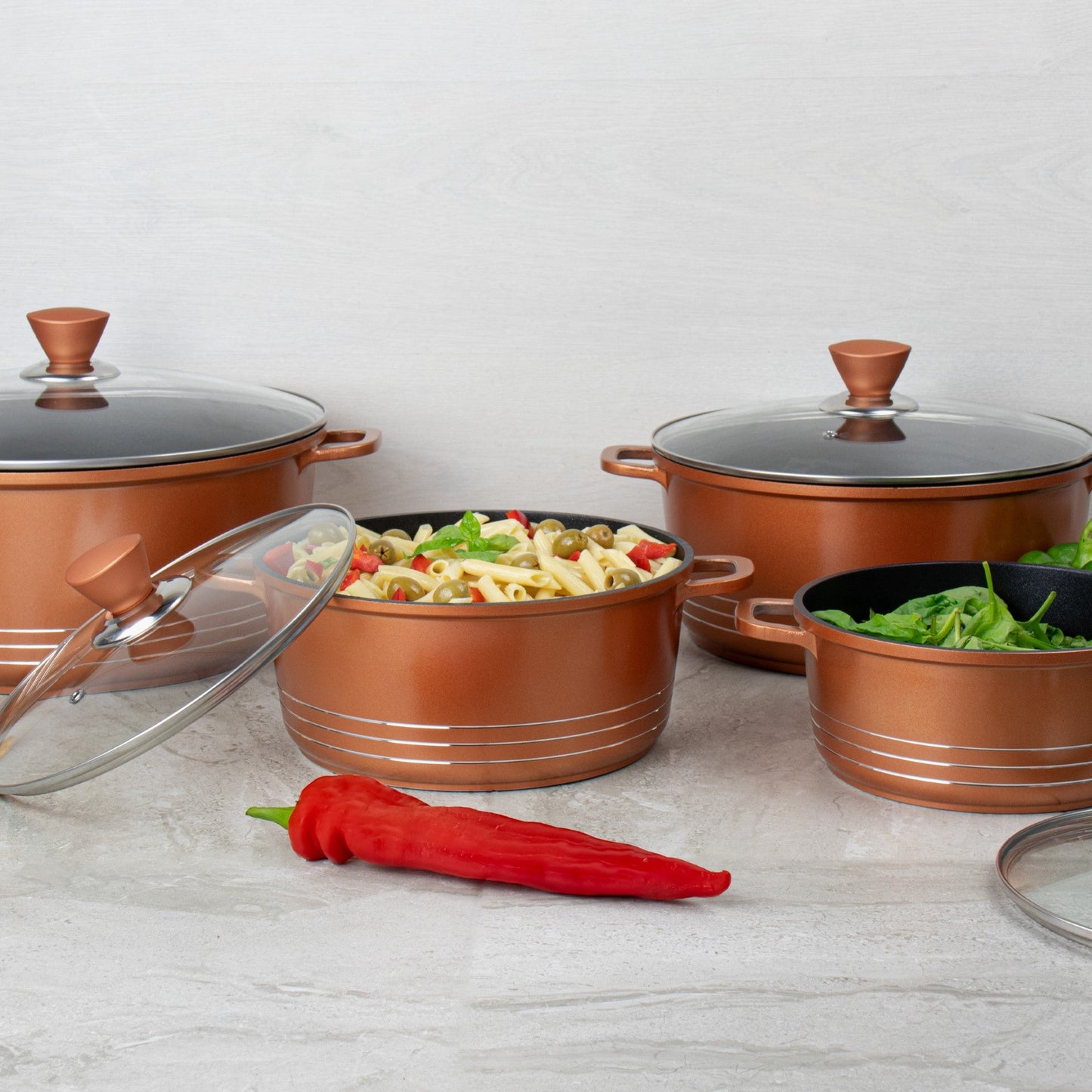 Laria Non Stick Die Cast Stockpot Pan Set 4pcs Copper 10879 A (Big Parcel Rate)