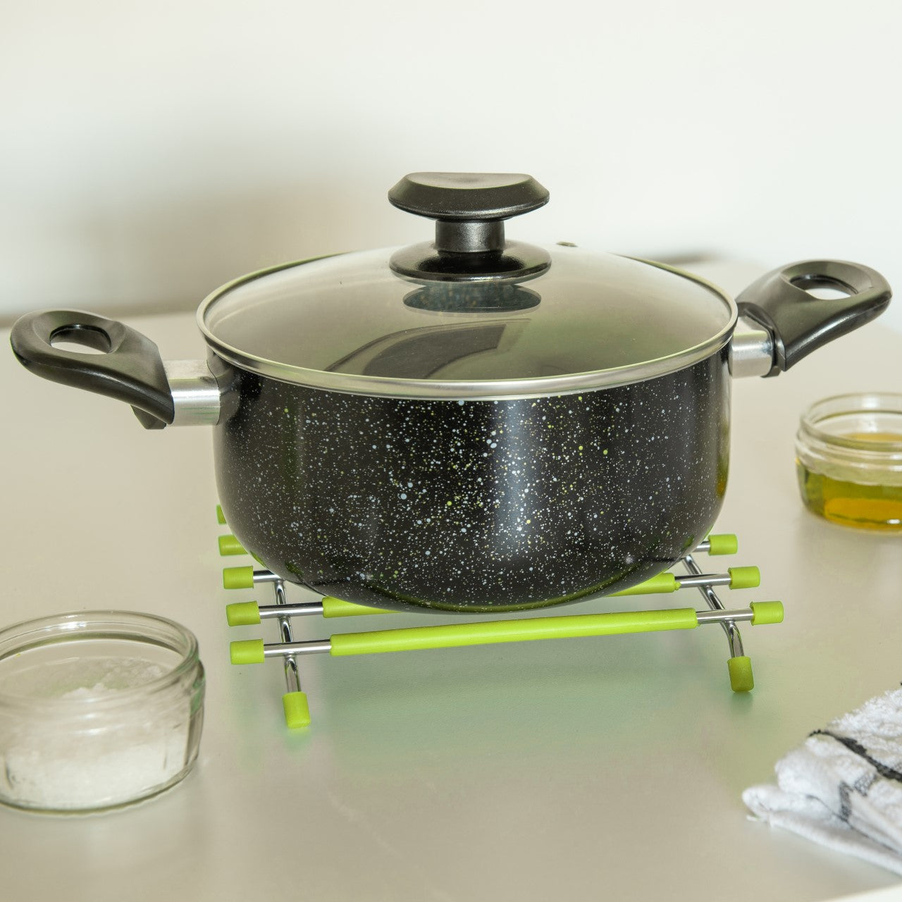 SQ Pro Elite Stainless Steel and Silicone Pan Trivet 20 x 21 cm Green 6226 (Parcel Rate)