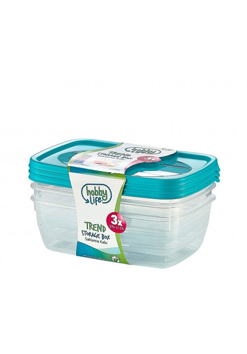 Trend Rectangular Food Storage Container 1.2 Litre Pack of 3 Assorted Colours 021016 (Parcel Rate)