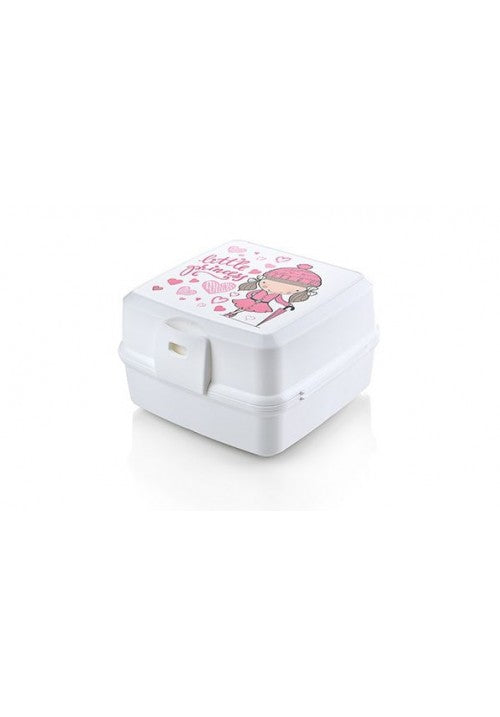 Hobby Plastic Square 2 Compartment Food Storage Container Lunch Box with Printed Design 14 x 14 x 9cm Assorted Designs and Colours 021175 (Parcel Rate)