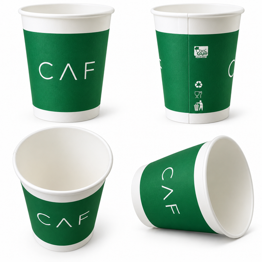 Space-Saving Stackable Paper Cups – Green & White, 50 Pack 8 oz SKU 343