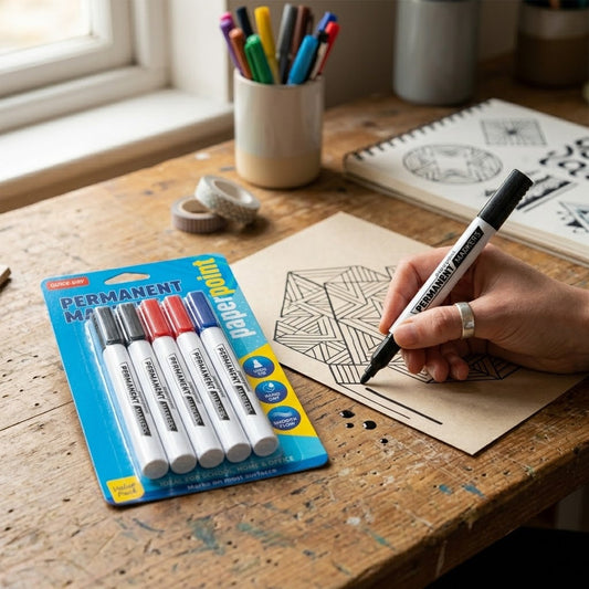 Permanent Markers 4 Mixed Colours, Fine Tip, Quick-Drying, Water-Resistant Ink, SKU STM4