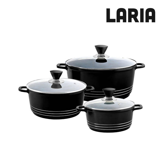 Laria Non Stick Die Cast Stockpot Pan Set 3pcs Black 10181 / AA2209 (Big Parcel Rate)
