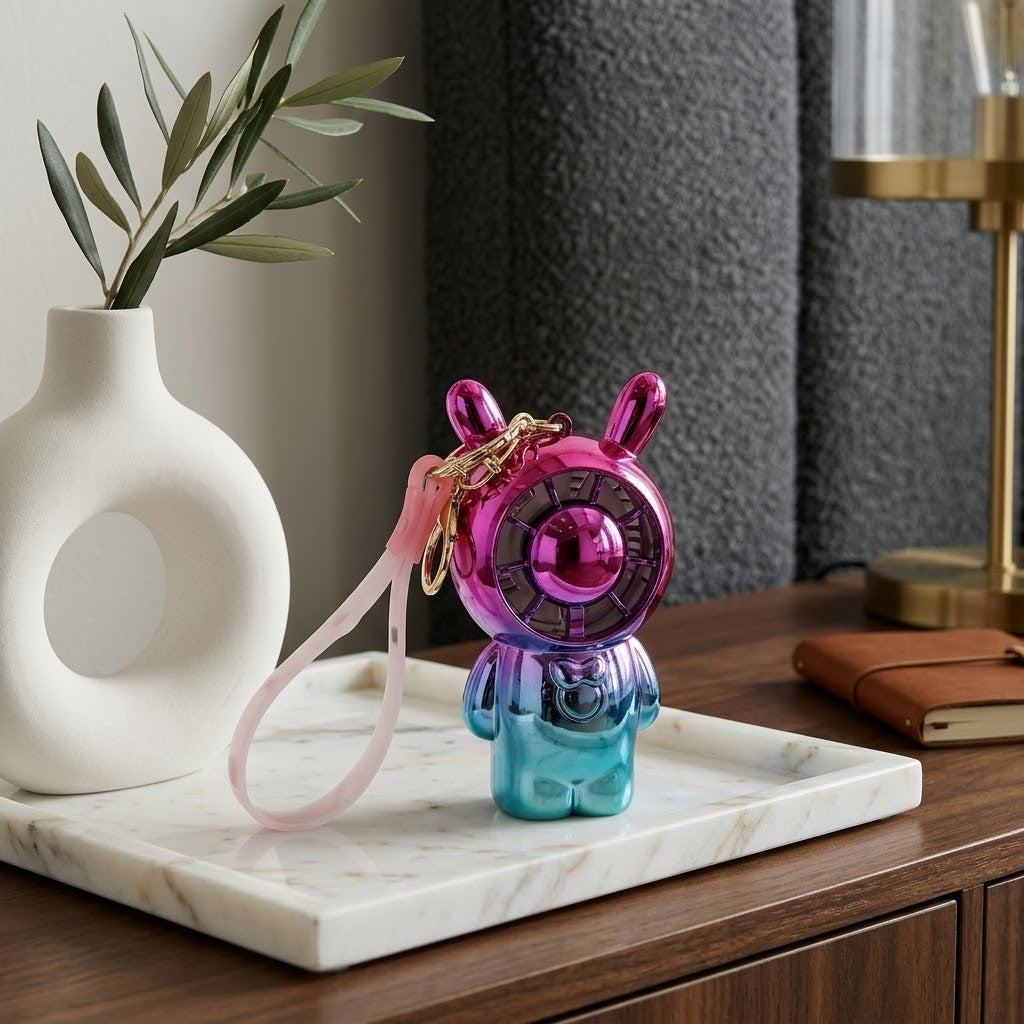 Mini Electric Hand Fan, Bear Shape, 6 x 12.3 x 5 cm, USB Rechargeable, Assorted Colours, SKU 7414B