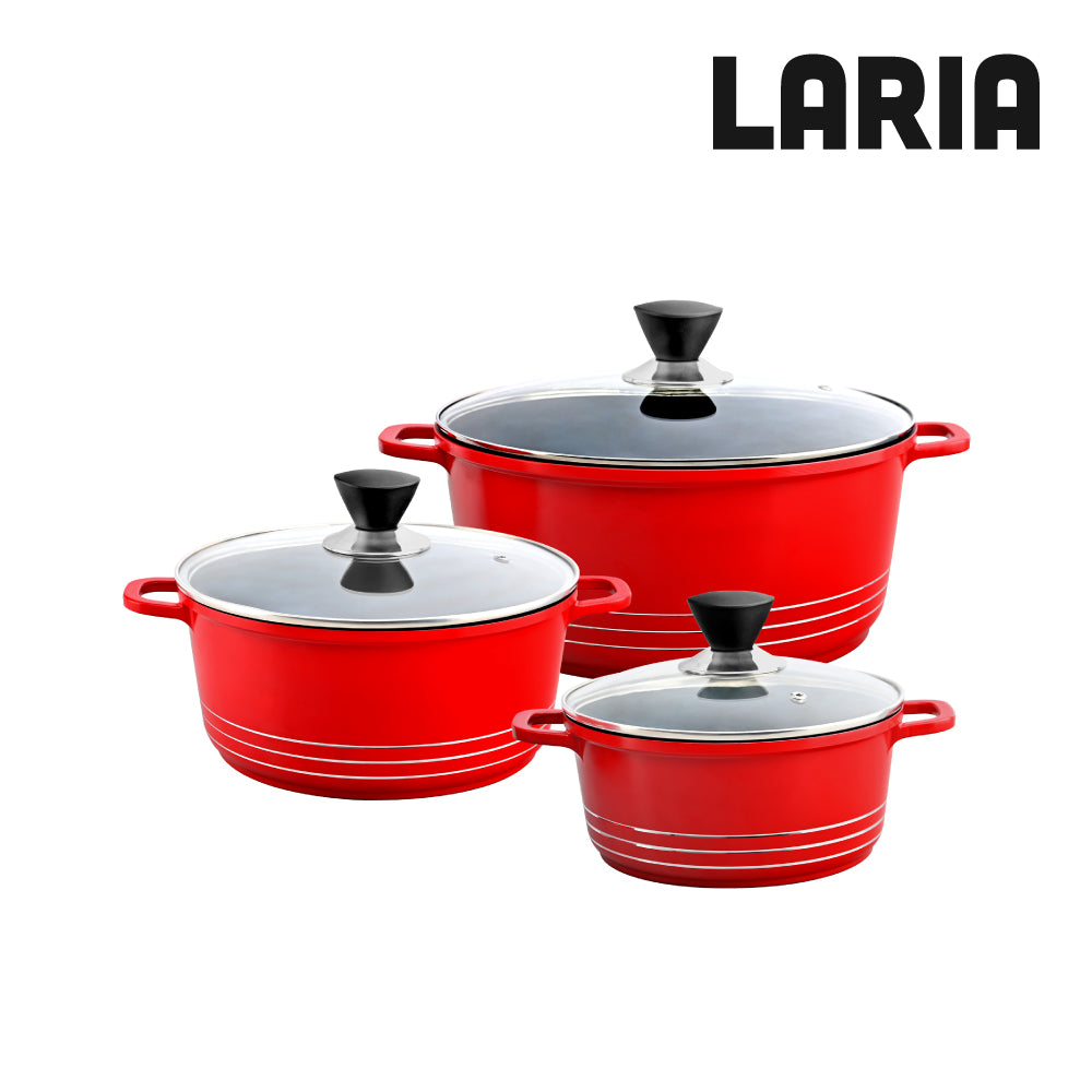 Laria Non Stick Die Cast Stockpot Pan Set 3pcs Red 10568 / AA2211 (Big Parcel Rate)