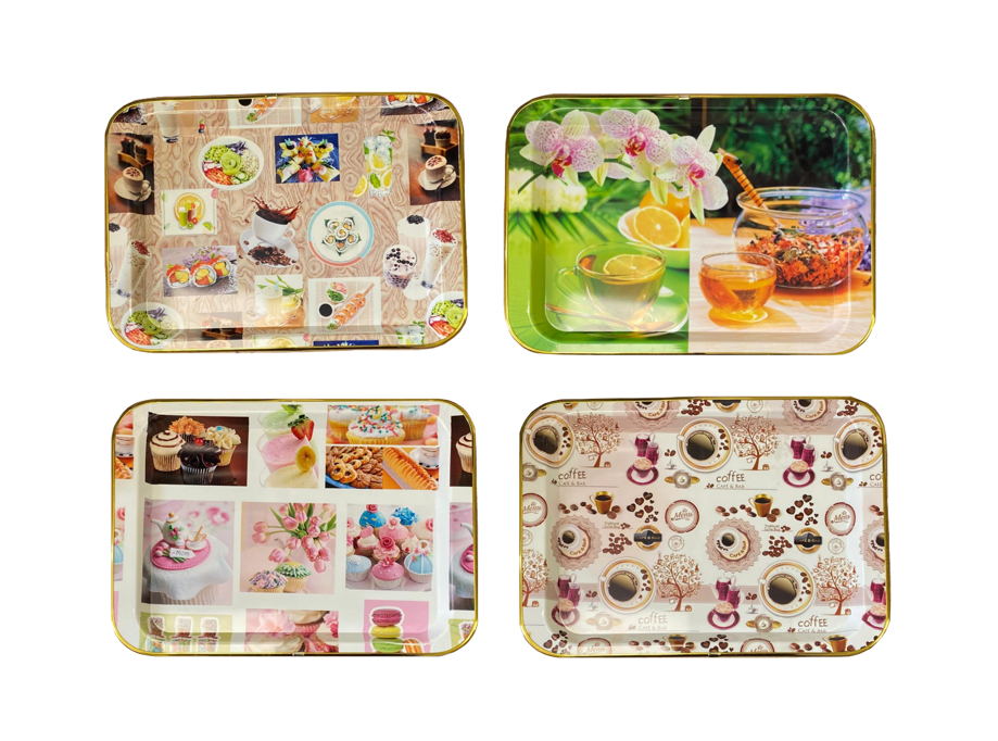 Plastic Rectangle Coffee Tea Serving Tray with Printed Design 45 x 32 cm Assorted Designs 1390 (Parcel Rate)