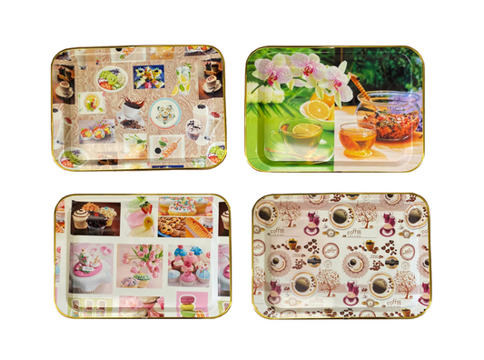 Plastic Rectangle Coffee Tea Serving Tray with Printed Design 45 x 32 cm Assorted Designs 1390 (Parcel Rate)