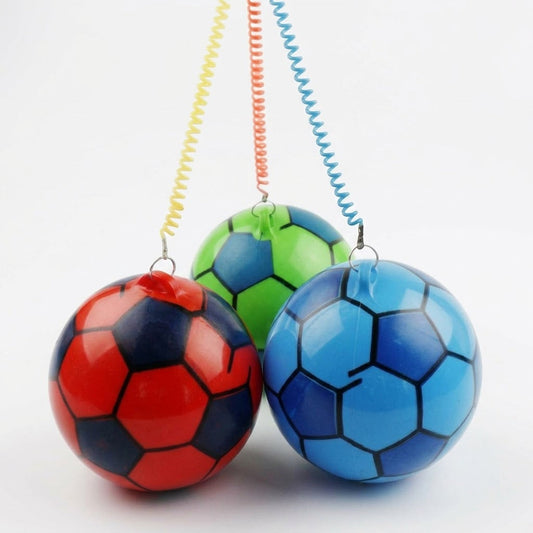 Inflatable Football with Springy String 23cm Sports Toy Ball Outdoor Assorted Colours SKU 6499 A