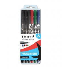 Swift Fineliners for Effortless Writing Assorted Colours 6 Pack 16x6.3x1.5cm 43g SKU P3110