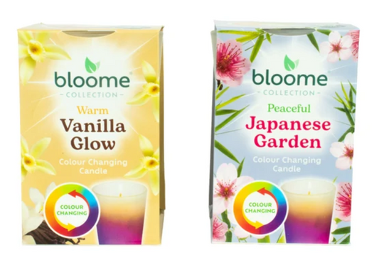 Bloome Colour Changing Glass Candle for Ambient Home Lighting Assorted Fragrances 360g SKU MW-5055566985266-PP