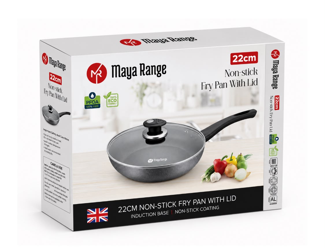 22cm Black Non-Stick Frypan with Lid 2.0mm SKU MR1269