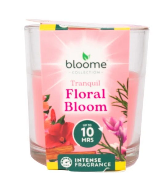 Bloome Glass Jar Candle for Inviting Home Fragrance Tranquil Floral Bloom 95g Up to 10 Hours Burn Time Pink SKU MW-5056683934908-PP