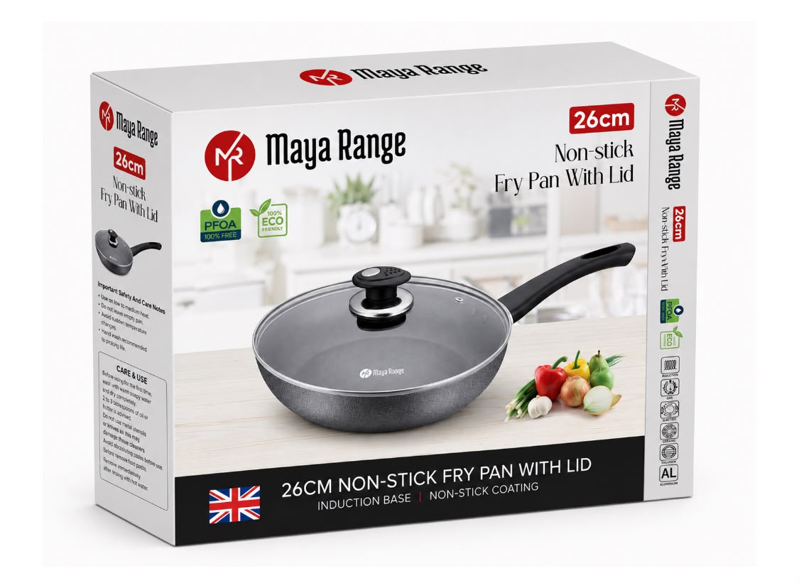 26cm Black Non-Stick Frypan with Lid 2.0mm SKU MR1271